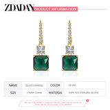 925 Silver 18K Square Emerald Drop Earrings For Women