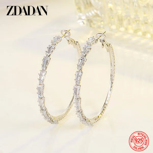 925 Silver Big Zircon Hoop Earrings For Women