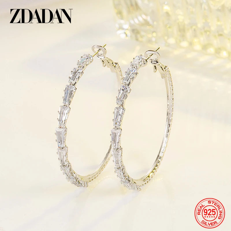 925 Silver Big Zircon Hoop Earrings For Women