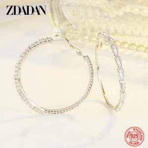 925 Silver Big Zircon Hoop Earrings For Women