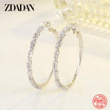 925 Silver Big Zircon Hoop Earrings For Women