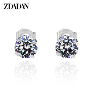 925 Silver Crystal Zircon Stud Earrings Wedding Jewelry
