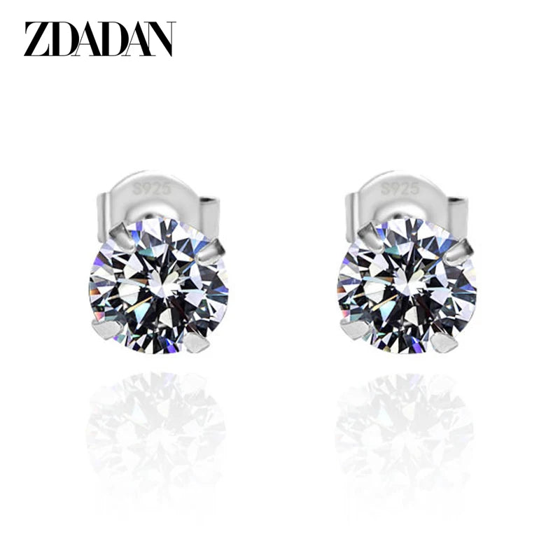 925 Silver Crystal Zircon Stud Earrings Wedding Jewelry