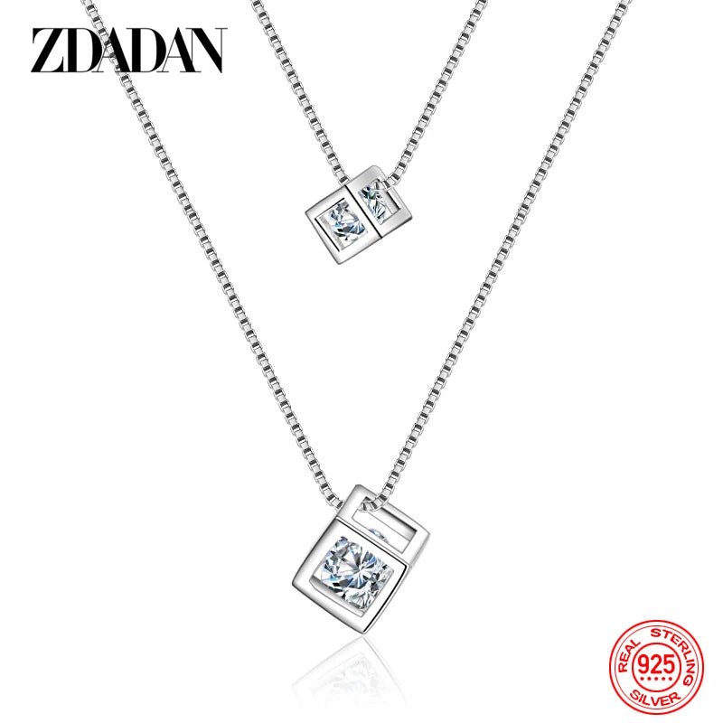 925 Silver 8mm Zircon Double Layers Necklace for Women