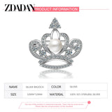 925 Silver Crown Pearl Brooch Wedding Jewelry Gift