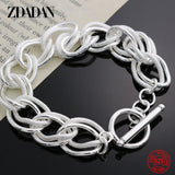 925 Silver Double Circle Bracelet Chains Women Jewelry