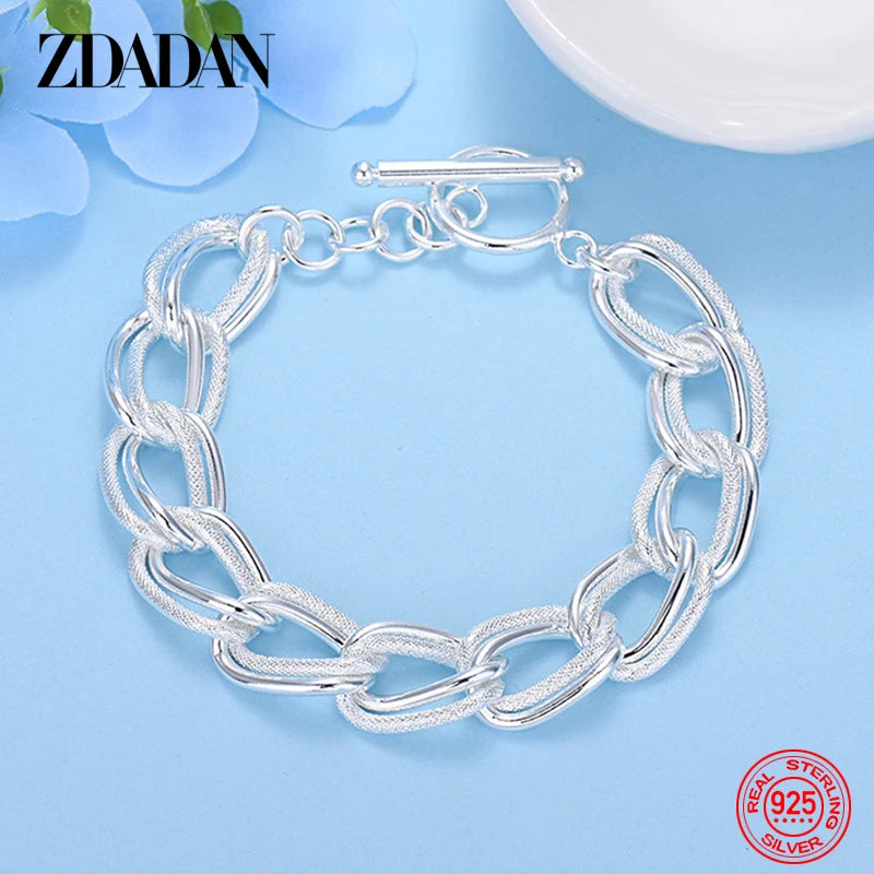 925 Silver Double Circle Bracelet Chains Women Jewelry
