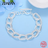 925 Silver Double Circle Bracelet Chains Women Jewelry