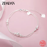 925 Silver Double Layer Bead Bracelet Chain Women Jewelry