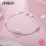 925 Silver Double Layer Bead Bracelet Chain Women Jewelry