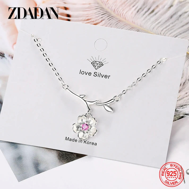 925 Silver Flower Necklace Chains For Women Jewelry