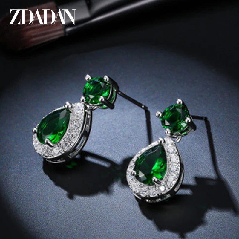 925 Silver Green CZ Stud Earrings Wedding Anniversary Jewelry
