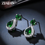 925 Silver Green CZ Stud Earrings Wedding Anniversary Jewelry