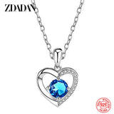 925 Silver Heart Crystal Necklace Chains For Women Girls Jewelry