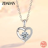 925 Silver Heart Crystal Necklace Chains For Women Girls Jewelry