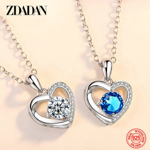 925 Silver Heart Crystal Necklace Chains For Women Girls Jewelry