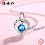 925 Silver Heart Crystal Necklace Chains For Women Girls Jewelry