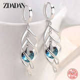 925 Silver Hollow Crystal Long Drop Earrings Wedding Jewelry
