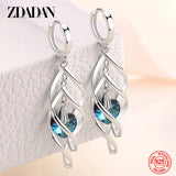 925 Silver Hollow Crystal Long Drop Earrings Wedding Jewelry