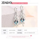925 Silver Hollow Crystal Long Drop Earrings Wedding Jewelry