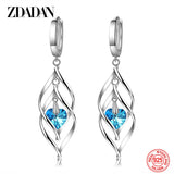 925 Silver Hollow Crystal Long Drop Earrings Wedding Jewelry