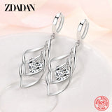 925 Silver Hollow Crystal Long Drop Earrings Wedding Jewelry
