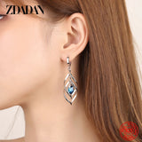 925 Silver Hollow Crystal Long Drop Earrings Wedding Jewelry