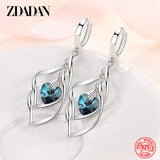 925 Silver Hollow Crystal Long Drop Earrings Wedding Jewelry