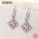 925 Silver Pink Crystal Snowflake Drop Earrings Wedding Jewelry