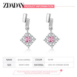 925 Silver Pink Crystal Snowflake Drop Earrings Wedding Jewelry