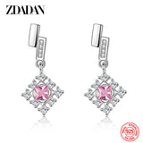 925 Silver Pink Crystal Snowflake Drop Earrings Wedding Jewelry