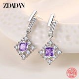 925 Silver Pink Crystal Snowflake Drop Earrings Wedding Jewelry