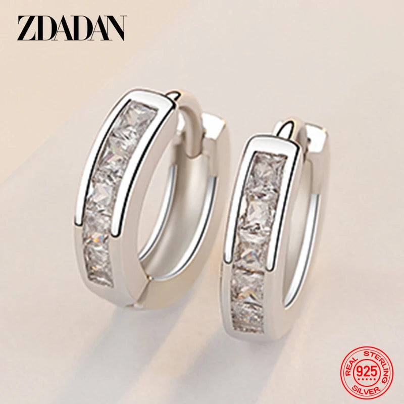 925 Silver Zircon Hoop Earrings Party Jewelry Gift