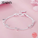 925 Silver Square Box Chain Bracelet Women Wedding Jewelry
