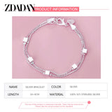 925 Silver Square Box Chain Bracelet Women Wedding Jewelry