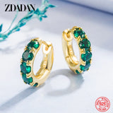 925 Silver 18K Emerald Hoop Earrings Women Jewelry