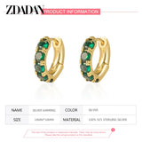 925 Silver 18K Emerald Hoop Earrings Women Jewelry