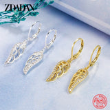 925 Silver 18K Feather Drop Earrings Women Wedding Jewelry