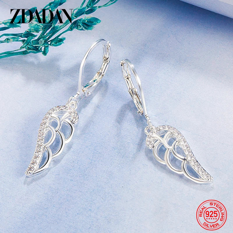 925 Silver 18K Feather Drop Earrings Women Wedding Jewelry