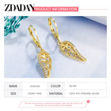 925 Silver 18K Feather Drop Earrings Women Wedding Jewelry