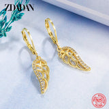 925 Silver 18K Feather Drop Earrings Women Wedding Jewelry