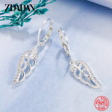 925 Silver 18K Feather Drop Earrings Women Wedding Jewelry