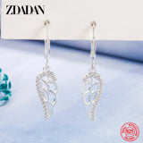 925 Silver 18K Feather Drop Earrings Women Wedding Jewelry