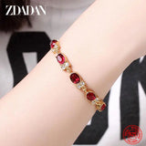 Sterling Silver Owl Ruby Charm Bracelet Chain Women Gift