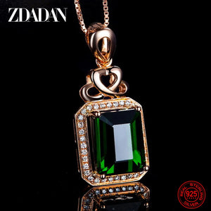 925 Sterling Silver Emerald Pendant Necklace For Women