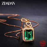 925 Sterling Silver Emerald Pendant Necklace For Women