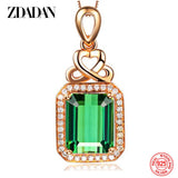 925 Sterling Silver Emerald Pendant Necklace For Women