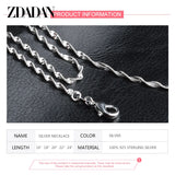 925 Sterling Silver Water Wave Necklace 2MM
