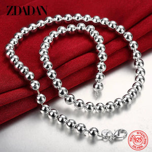 925 Silver Bead Necklace Men Women Party Jewelry