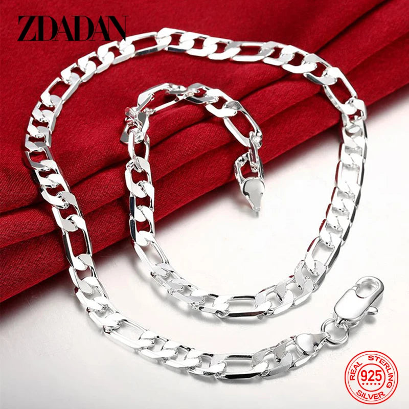 925 Sterling Silver Flat Chain Necklace Men&Women Jewelry